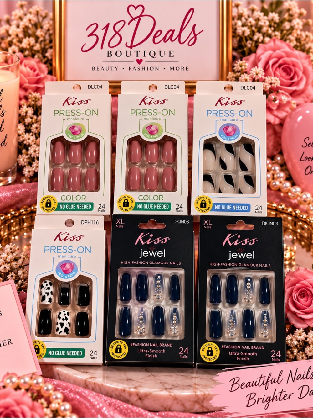 Kiss Press-On Nail Sets Assorted Pink, Nude & Navy Styles